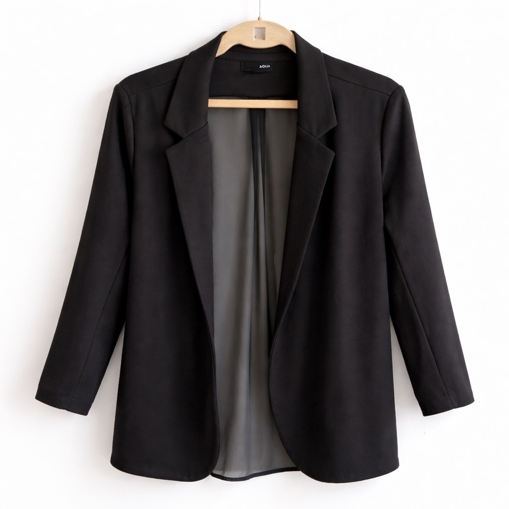 Bloomingdale’s AQUA Black Knit Blazer Jacket Sheer Mesh Back